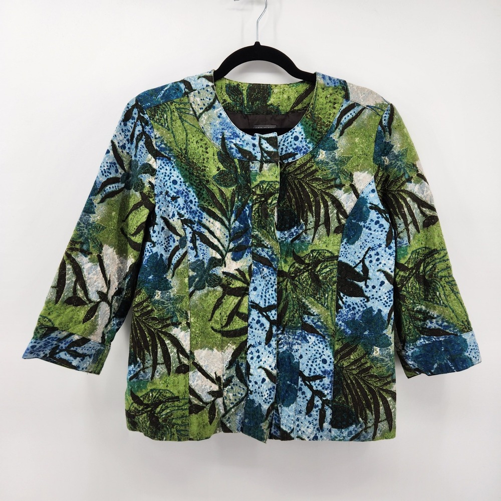 Additions by Chico's Floral Print Jacket Blue‎ Green Button Front Size 1 / US M